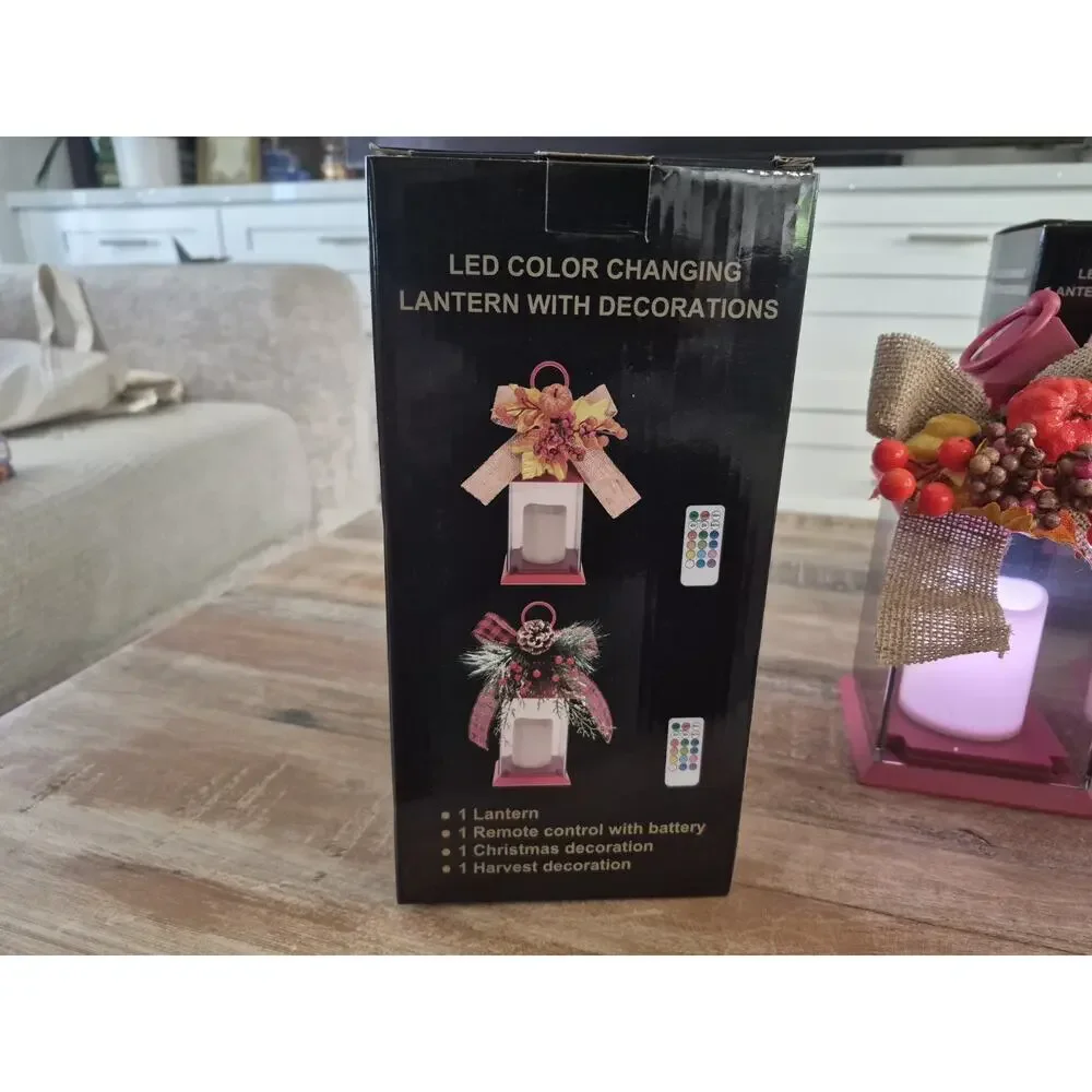 Set of 4 Harvest LED Color Changing Lanterns - Fall Pumpkin Decor - New